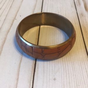 Gold Color and Faux Leather Bangle